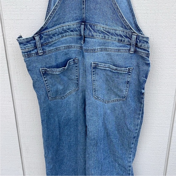Happily Grey Overalls Button Sides Raw Hem Flare Legs Jean Overalls Denim - Picture 8 of 8
